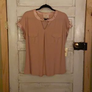 Flower and Feather Soft pink blouse in  polyester/nylon.NWT size XL